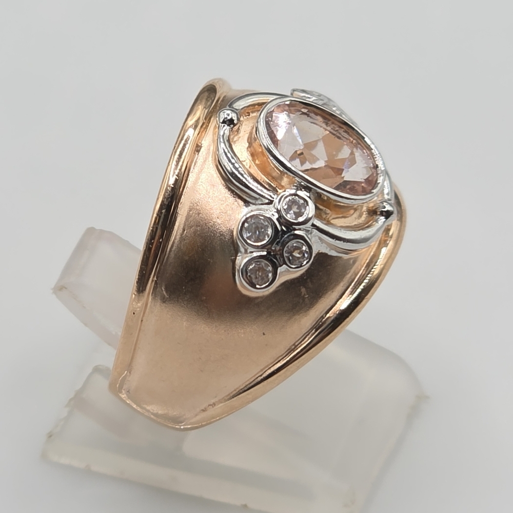 Designer Signed Romantic Morganite And White Zircon Ring - Picture 3 of 8